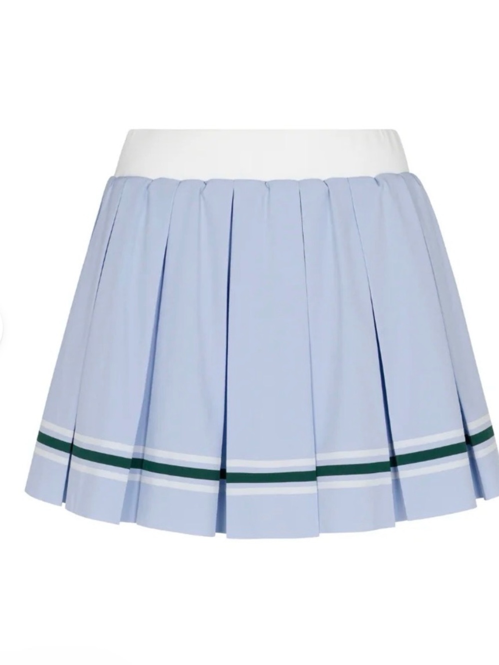 Light Blue Pleated Mini Skirt with White Waistband and Stripe Hem